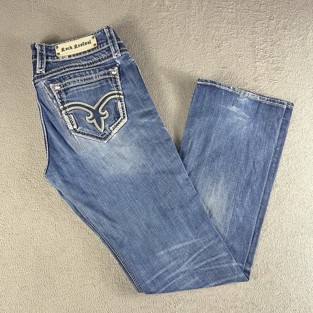 Rock Revival Jeans Womens Sz 31 Denisa Boot Embroidered Stitch